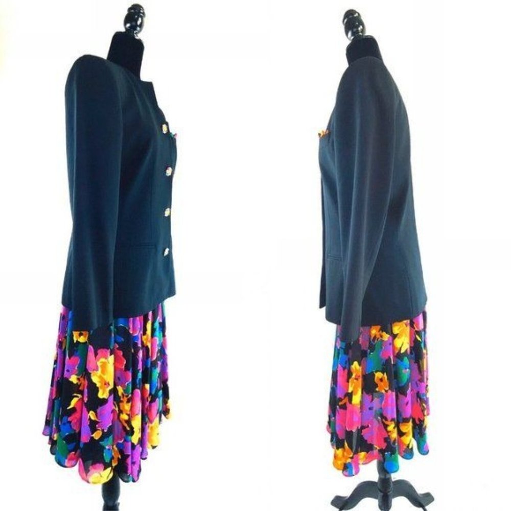 Kasper for ASL Jacket & Skirt Suit Set  Womens 90s Vintage Sz 6 Crystal Buttons - Picture 5 of 16